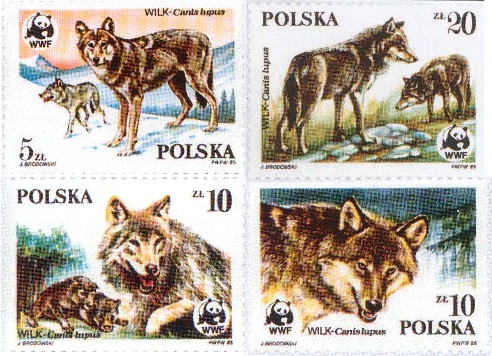 Wolves on Polish postage stamps